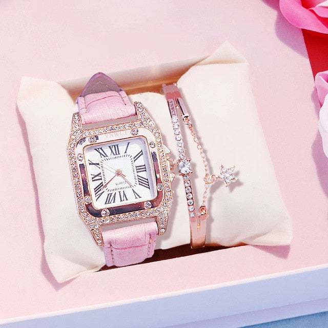 Women diamond Watch starry Luxury Bracelet set Watches