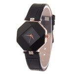 Women Watches Gem Cut Geometry Crystal Leather Quartz Wristwatch