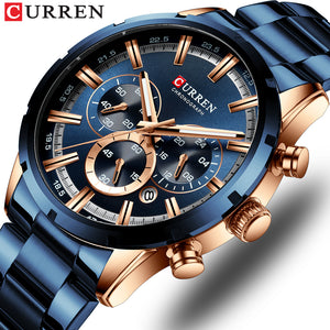 Mens Watches with Stainless Steel Top Brand Luxury Sports Chronograph Quartz Watch