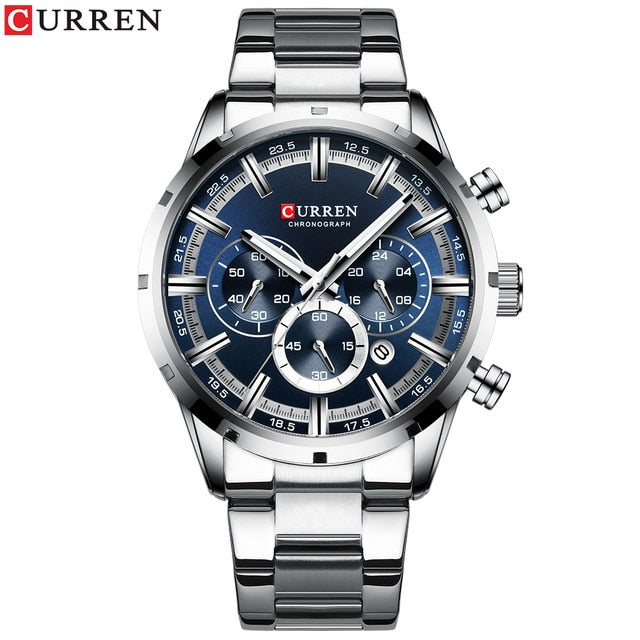 Mens Watches with Stainless Steel Top Brand Luxury Sports Chronograph Quartz Watch