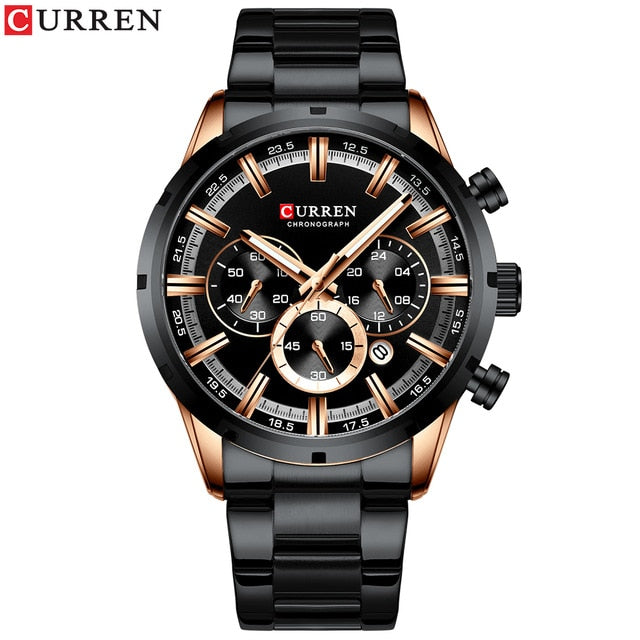 Mens Watches with Stainless Steel Top Brand Luxury Sports Chronograph Quartz Watch