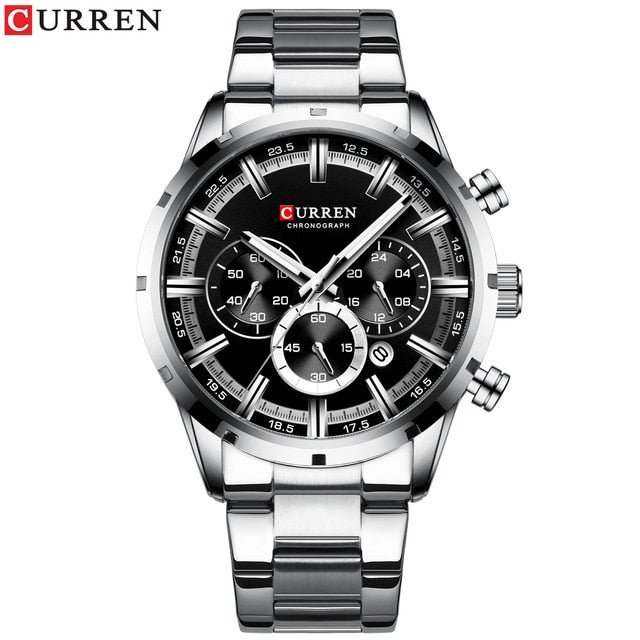 Mens Watches with Stainless Steel Top Brand Luxury Sports Chronograph Quartz Watch