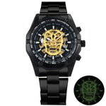 Golden Automatic Watch Men Steel Strap Skeleton Mechanical Skull Watches