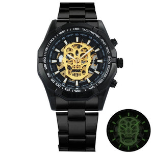 Golden Automatic Watch Men Steel Strap Skeleton Mechanical Skull Watches