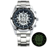 Golden Automatic Watch Men Steel Strap Skeleton Mechanical Skull Watches