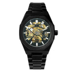 Golden Automatic Watch Men Steel Strap Skeleton Mechanical Skull Watches