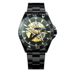 Golden Automatic Watch Men Steel Strap Skeleton Mechanical Skull Watches