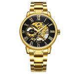 Golden Automatic Watch Men Steel Strap Skeleton Mechanical Skull Watches