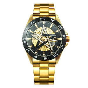 Golden Automatic Watch Men Steel Strap Skeleton Mechanical Skull Watches