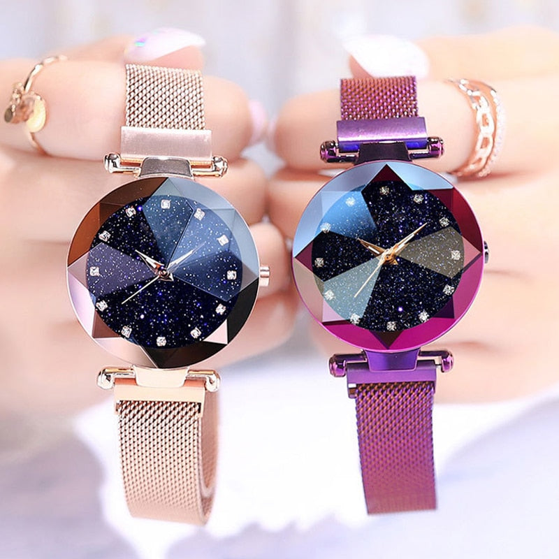 Luxury Starry Sky Stainless Steel Mesh Bracelet Watches For Women