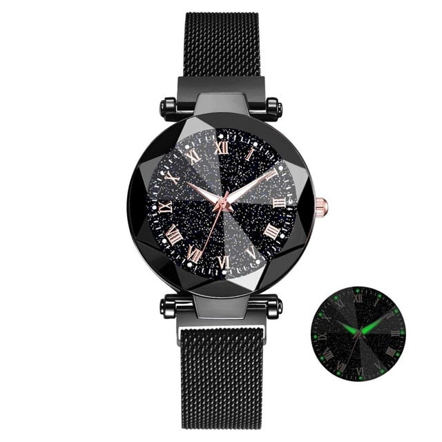 Luxury Starry Sky Stainless Steel Mesh Bracelet Watches For Women