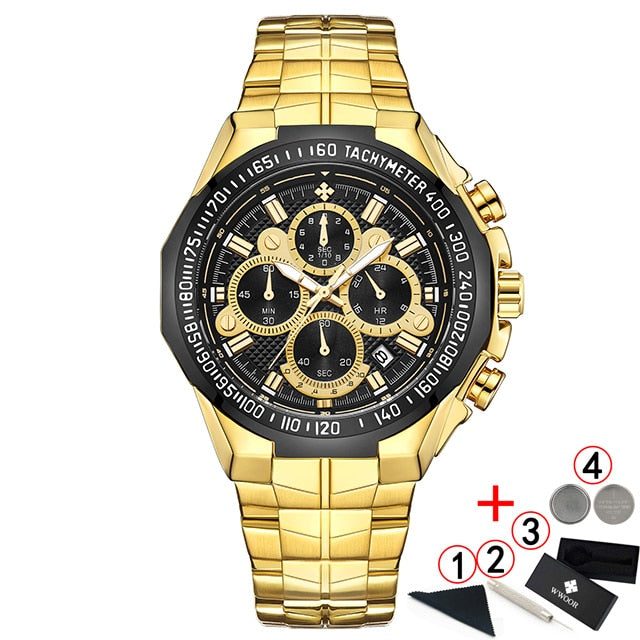 Luxury WWOOR Golden Chronograph Men Watches Gold Big Male Wristwatch Man