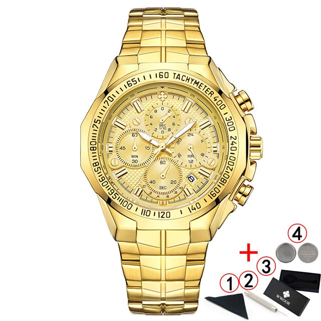 Luxury WWOOR Golden Chronograph Men Watches Gold Big Male Wristwatch Man