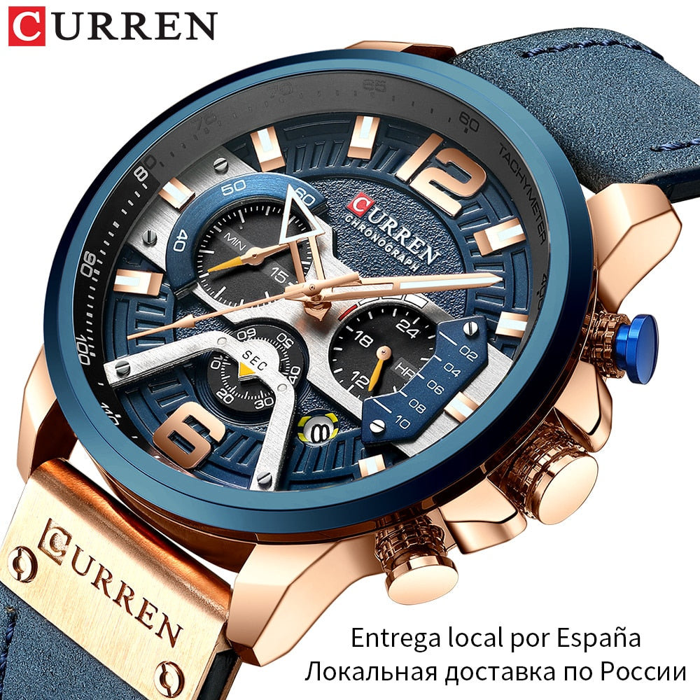 Luxury Sports Watch Men Fashion Leather Watches with Calendar