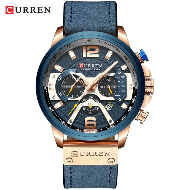 Luxury Sports Watch Men Fashion Leather Watches with Calendar