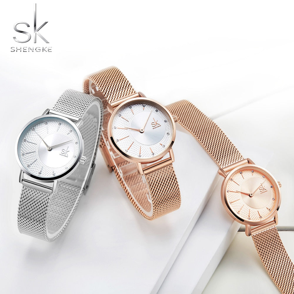 Shengke New Creative Women Watches Luxury Rosegold Quartz Ladies Watches